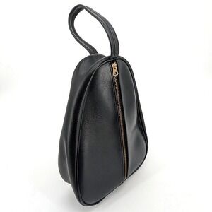 Mid Century Black PU Teardrop Wristlet Pouch Bag Brass SEBA Zipper